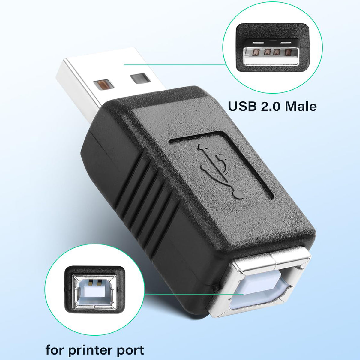 USB 2.0 Type A Male to Type B Female Adapter 480Mbps Printer Scanner Fax MIDI Keyboard 3D Printer Data Connector Plug and Play