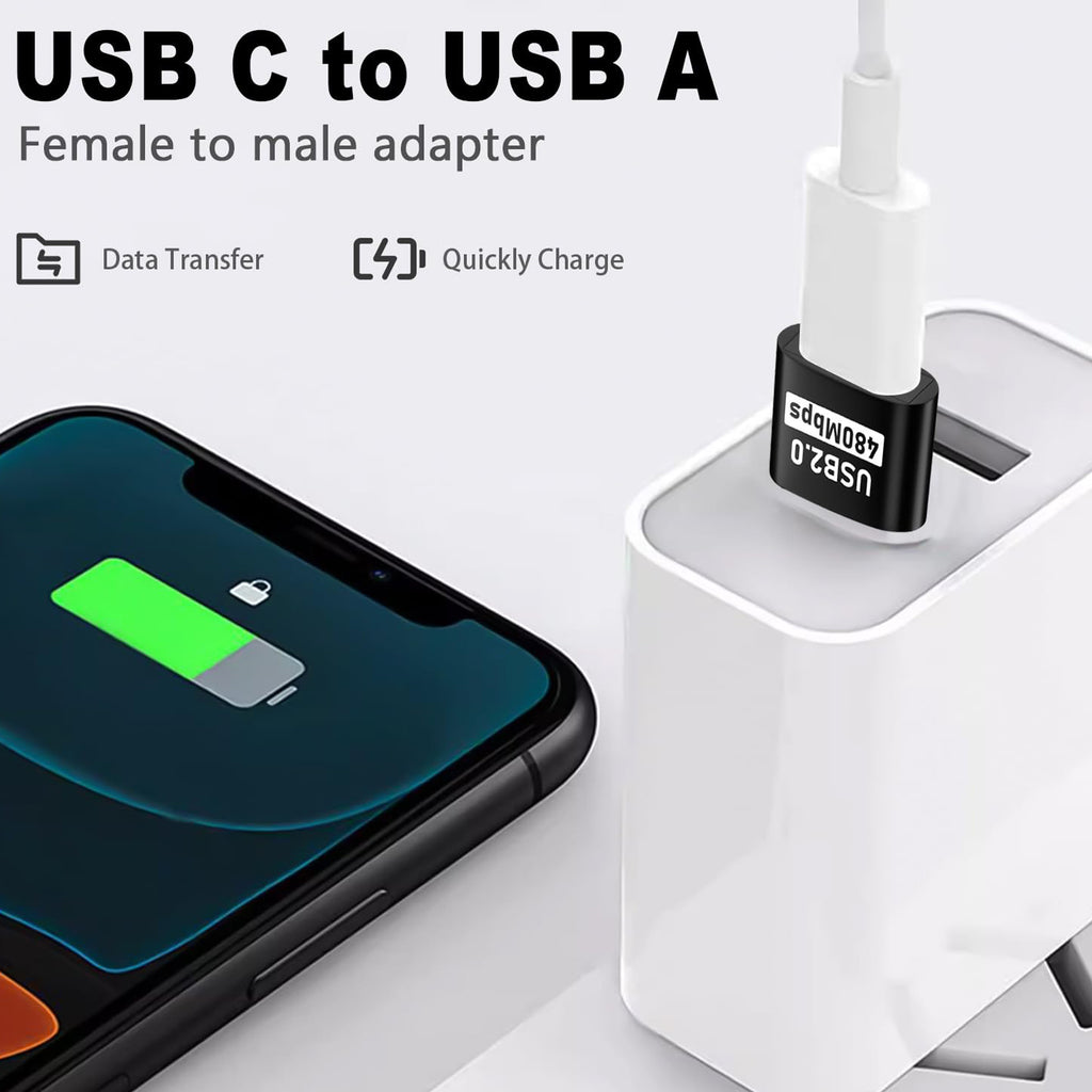 USB A Male to USB C Female Adapter USB 2.0 480Mbps 5V 3A Charging Data OTG Converter for USB A Laptop PC Charger Black Silver