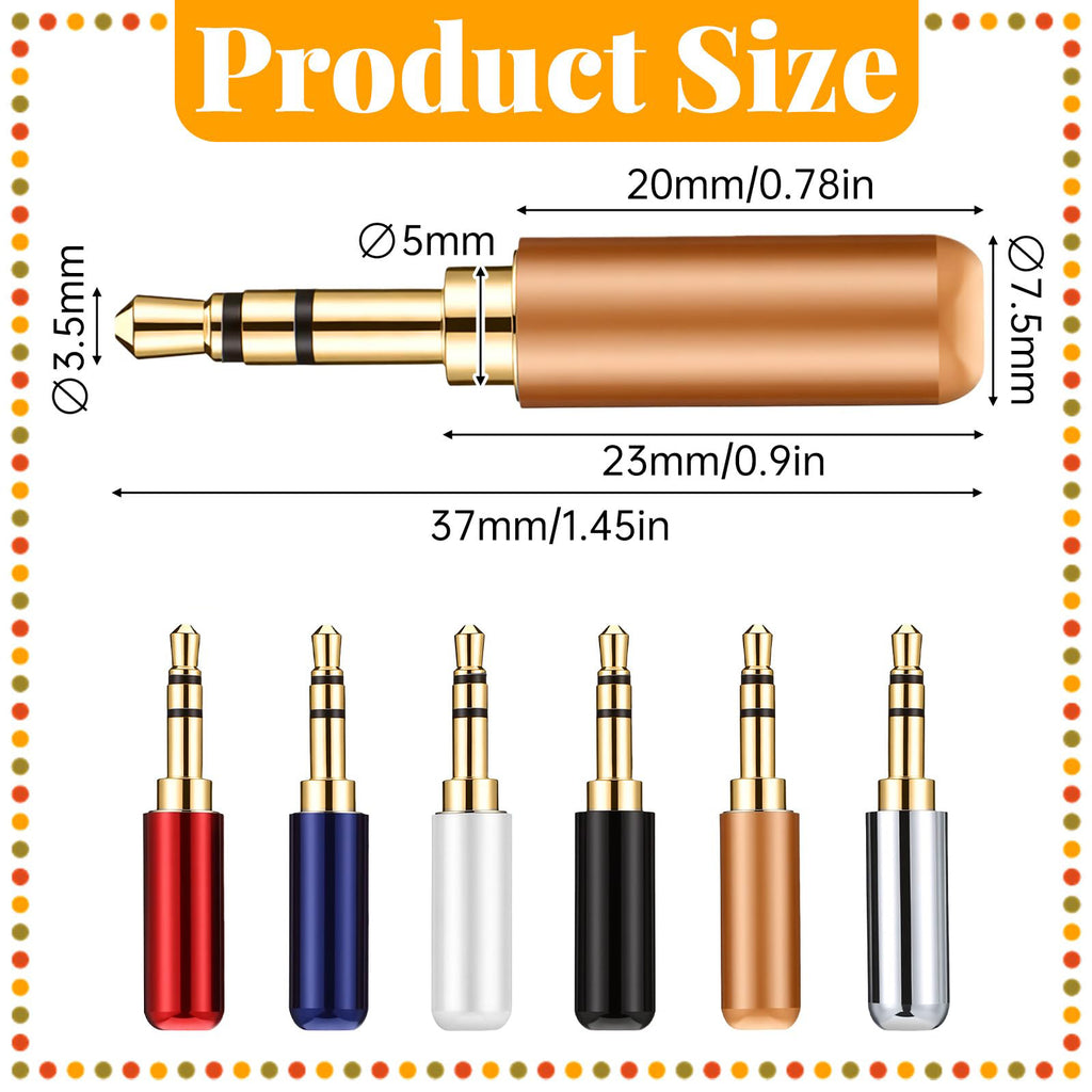 3.5mm Male Solder Audio Plug 1/8 Inch TRS 3 Pole Gold Plated Headphone Jack Repair Connector Metal Shell for DIY Stereo Aux Cable Earphone Headset