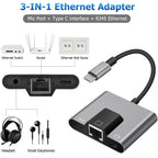 USB C to RJ45 Ethernet Adapter 10/100Mbps with 3.5mm Audio Jack and USB C Charging for iPhone 15 16 iPad Pro Galaxy