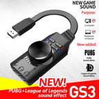 GS3 USB External Gaming Sound Card Virtual 7.1 Surround Sound 3.5mm Audio Adapter Volume Control Mic Mute EQ for PC Laptop Desktop PS4 PS5 Mac