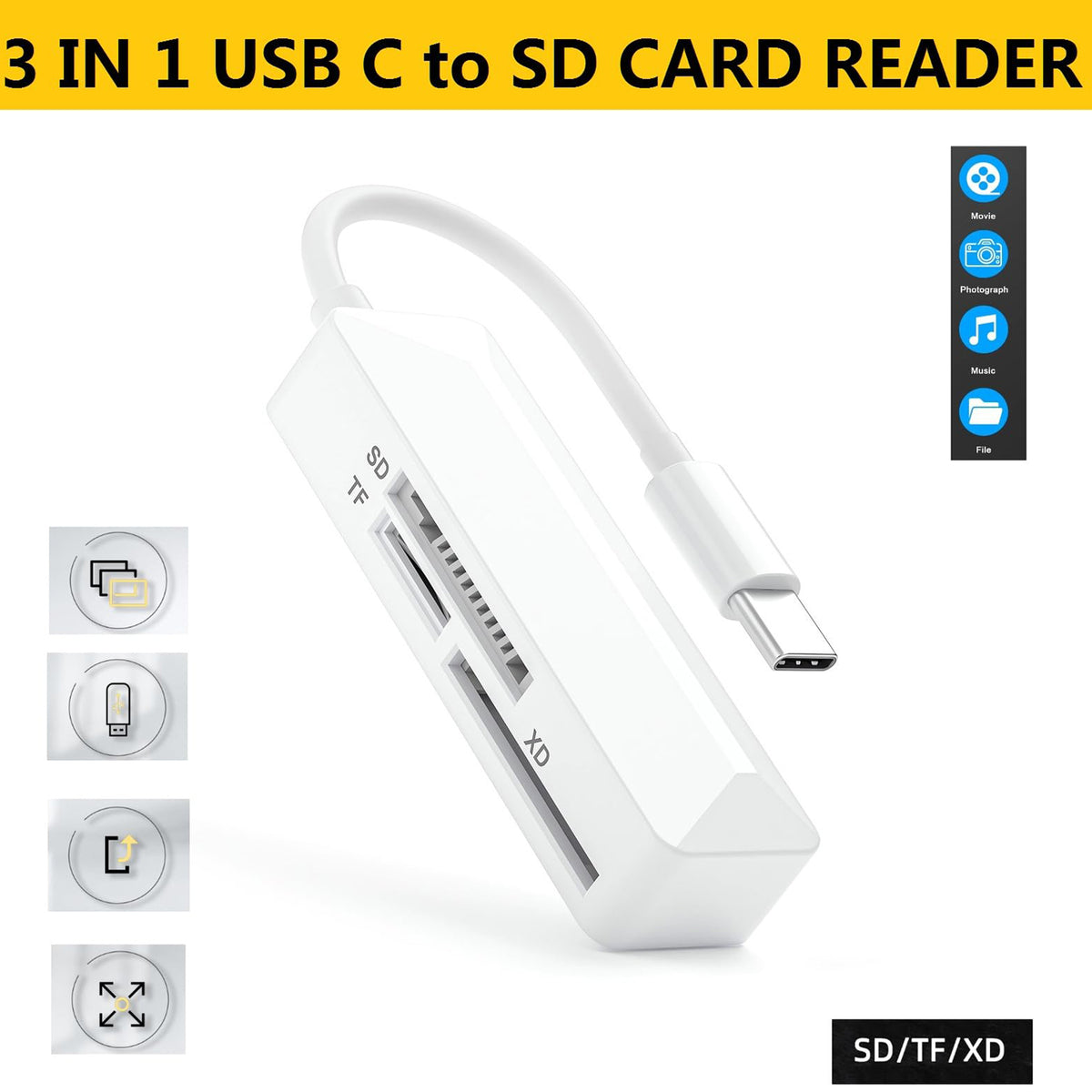 USB C to XD SD Micro SD Card Reader 3 in 1 Camera Memory Card Adapter Dongle for Olympus Fuji XD Picture Card iPhone 15 16 iPad Mac Android PC