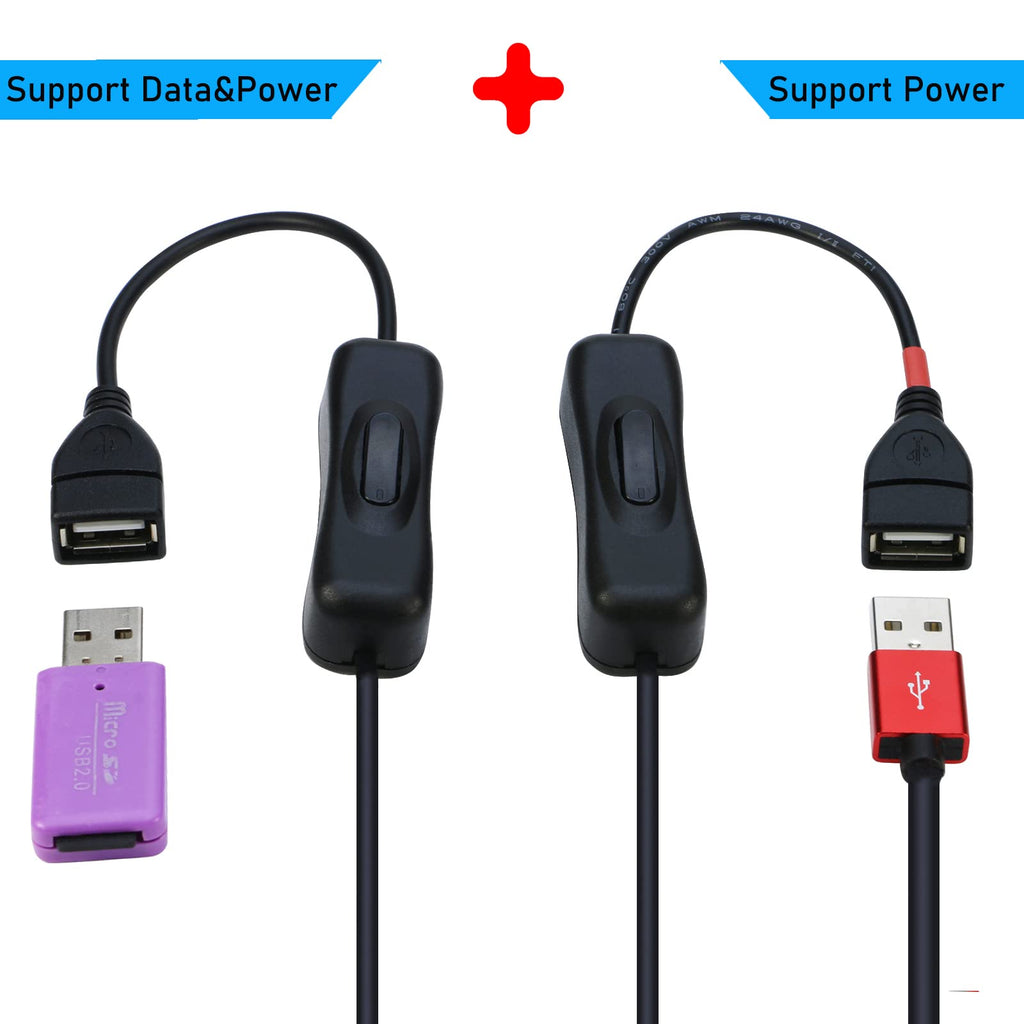 USB Splitter Cable with Dual On Off Switches USB A Male to 2 USB Female Y Cord 1 Data Sync Power and 1 Charge Only Port Extender for Desk Lamp Fan PC