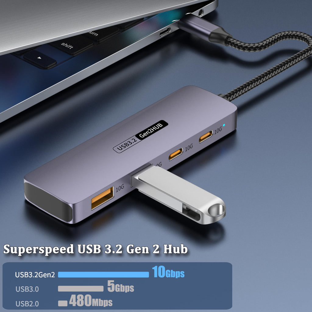4 Port USB C Hub 10Gbps USB 3.2 Gen2 Splitter with 2 USB C and 2 USB A Data Ports Aluminum Adapter for MacBook Pro Air M2 M1 iPad Pro Surface Galaxy Laptop
