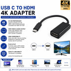 USB C to HDMI Adapter 4K 30Hz Type C to HDMI Cable Converter Thunderbolt 3 Compatible for MacBook Pro Air Dell XPS Chromebook Samsung Galaxy TV Monitor