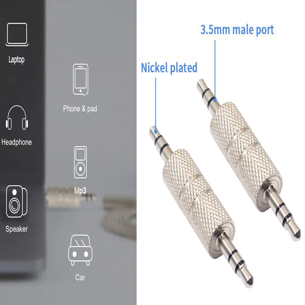3.5mm Male to Male Audio Adapter 1/8 Inch TRS Stereo AUX Coupler All Metal Silver Gender Changer Plug for Bluetooth Receiver Car AUX Speaker PC Laptop
