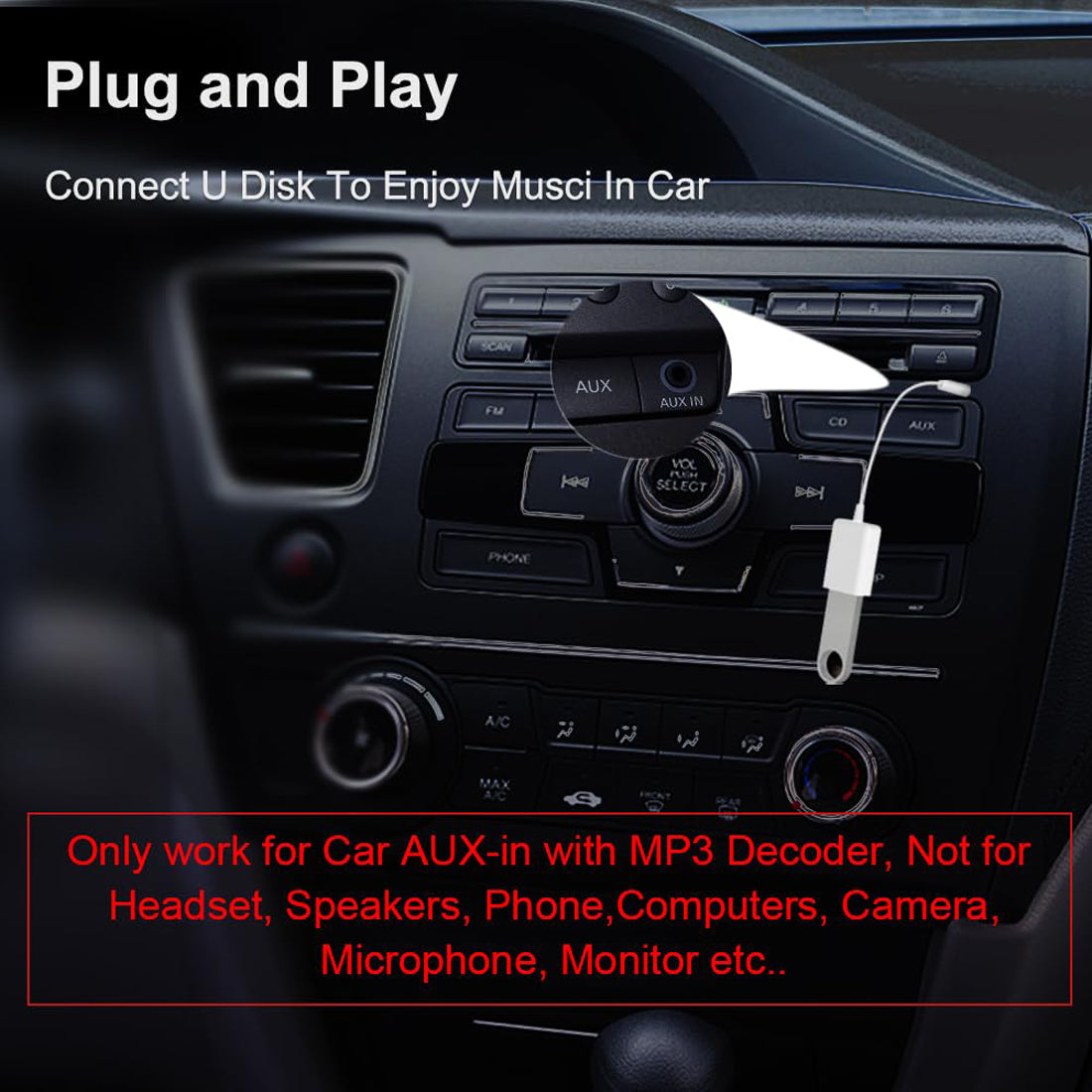 3.5mm Male AUX Audio Plug to USB 2.0 Female Adapter Cable 15cm for Car Radio Stereo with MP3 Decoding Function Play U Disk Flash Drive