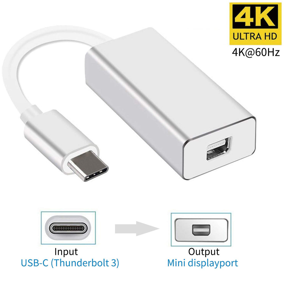 USB C to Mini DisplayPort Female Adapter 4K 60Hz Type C Thunderbolt 3 to Mini DP Converter for MacBook Pro Air iMac iPad Pro Dell XPS