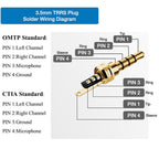 3.5mm TRRS 4 Pole Male Solder Audio Plug Connector 1/8 Inch Gold Plated DIY Replacement Jack for Headphone Headset Microphone Cable Repair Metal Shell