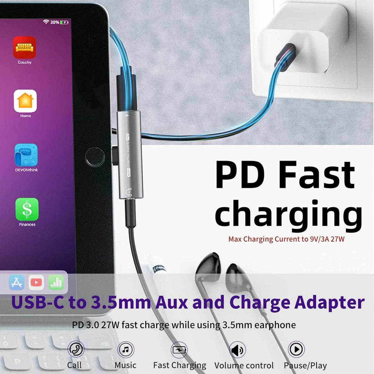 USB C to 3.5mm Headphone Adapter 2 in 1 HiFi DAC 27W PD Fast Charging for iPhone 17 16 15 Samsung Galaxy S25 S24 Google Pixel Listen and Charge