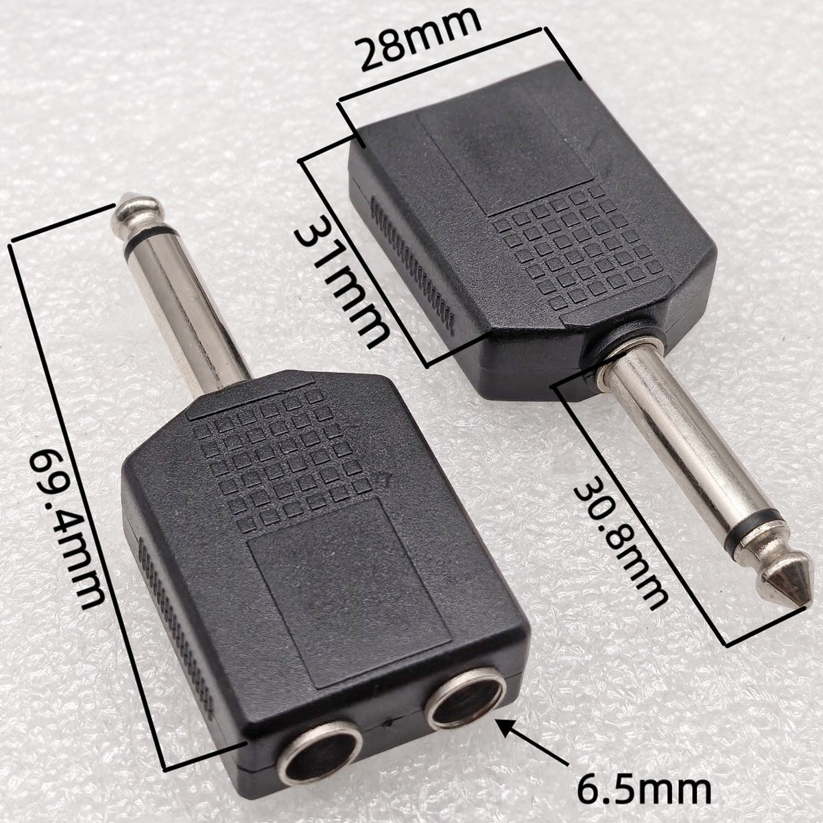 6.35mm to Dual 6.35mm Splitter 1/4 Inch TS Mono Male to Dual Female Audio Adapter 6.5mm Y Jack Converter for Guitar Bass Amplifier Mixer Pedalboard