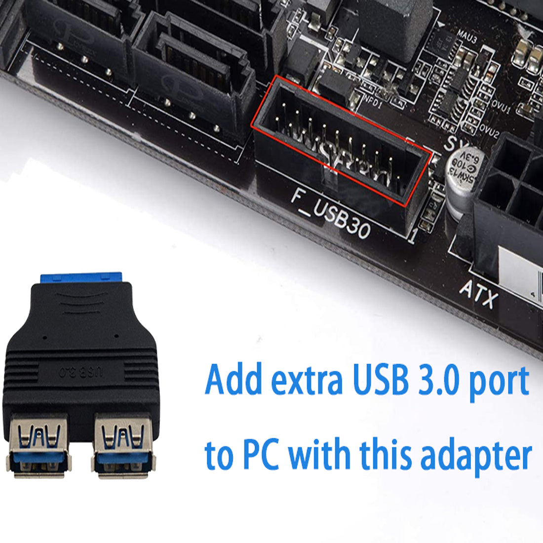 USB 3.0 20 Pin Header Female to Dual USB A Female Motherboard Adapter Internal Splitter Converter for PC Front Panel Black Blue