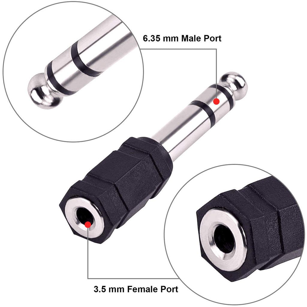 6.35mm to 3.5mm Audio Adapter 1/4 Male to 1/8 Female Stereo Headphone Jack Plug Converter TRS for Guitar Amp Digital Piano Mixer Amplifier AV Receiver