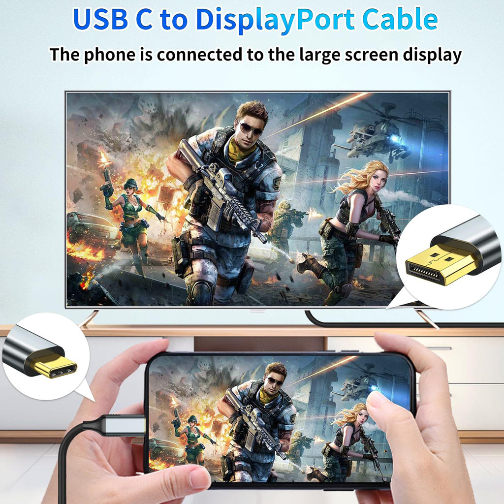 6FT USB C to DisplayPort Cable 4K 60Hz Type C to DP Monitor Cord Thunderbolt 3 4 for MacBook Pro Air iPad Pro iMac Dell XPS Surface Book Galaxy S23