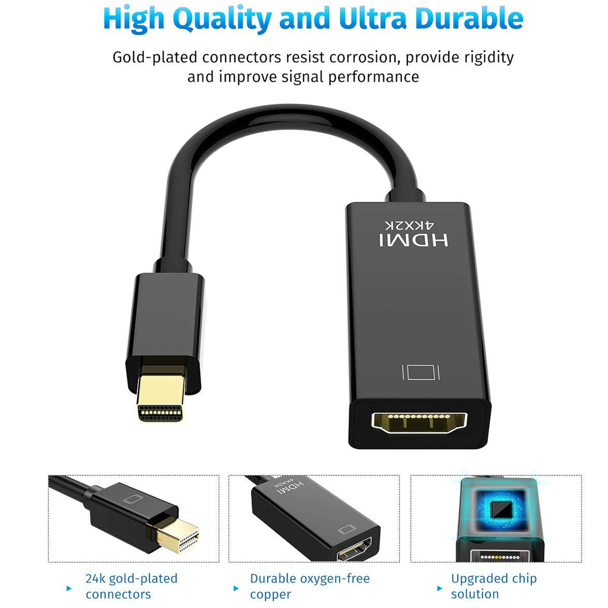 Mini DisplayPort to HDMI Adapter 6 Inch Mini DP Male to HDMI Female 4K 30Hz for MacBook Pro Air iMac Surface Pro