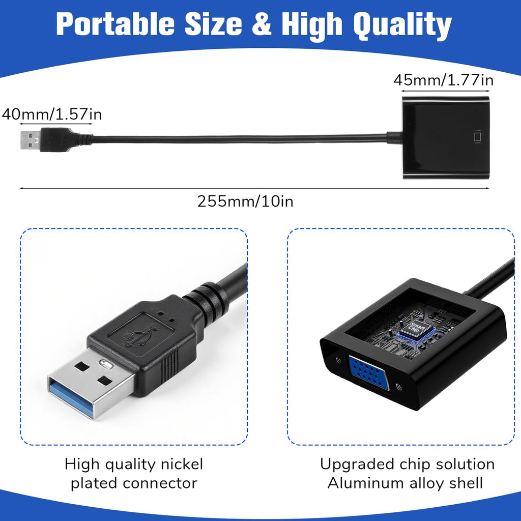 USB 3.0 2.0 to VGA Adapter 1080P External Graphics Converter for Windows 7 8 Vista Laptop Desktop Monitor Projector HDTV Multi Display
