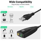 5Hv2 USB External Sound Card Virtual 7.1 Surround Sound USB to 3.5mm Audio Mic Jack Adapter Cable for PC Laptop Desktop PS4 PS5 Mac Windows