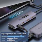 4 Port USB C Hub 10Gbps USB 3.2 Gen2 Type C Data Splitter Aluminum Multiport Adapter for MacBook Pro Air M2 M1 iPad Pro Surface Galaxy S23 Laptop