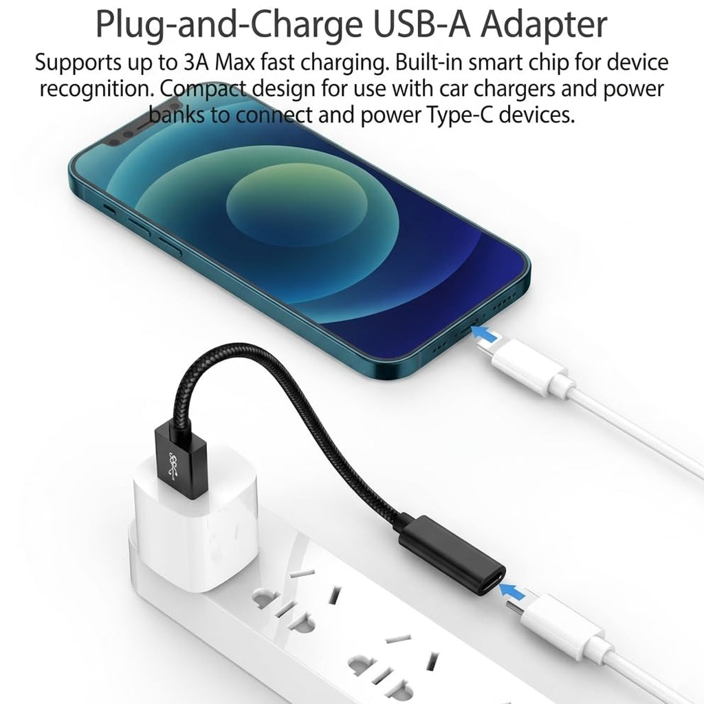 USB A Male to USB C Female Adapter Cable 10Gbps USB 3.2 OTG 3A Fast Charging 15cm Short Braided Cord for Laptop Phone SSD Hard Drive Car