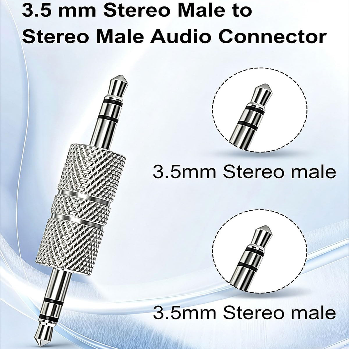 3.5mm Male to Male Audio Adapter 1/8 Inch TRS Stereo AUX Coupler All Metal Silver Gender Changer Plug for Bluetooth Receiver Car AUX Speaker PC Laptop