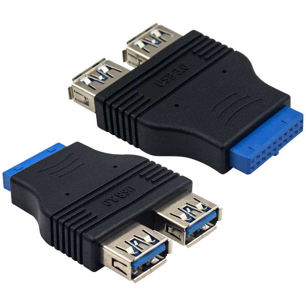 USB 3.0 20 Pin Header Female to Dual USB A Female Motherboard Adapter Internal Splitter Converter for PC Front Panel Black Blue