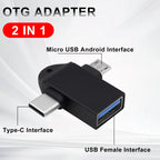 2 in 1 USB OTG Adapter Type C and Micro USB Male to USB 3.0 Female Converter for Android Phone Tablet Laptop Flash Drive Mouse Keyboard Controller