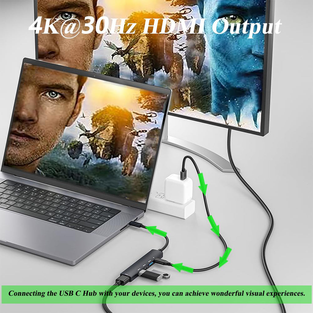 5 in 1 USB C Hub with 4K HDMI 100W PD Fast Charging USB 3.0 Dual USB 2.0 Multiport Type C Adapter for MacBook Pro Air M1 M2 iPad Pro XPS Surface Laptop