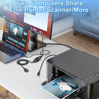 USB 2.0 Printer Sharing Switch Cable 2m 2 Computers Share 1 USB Device Female to Dual Male Manual Selector Cord for Printer Scanner Hard Drive PC