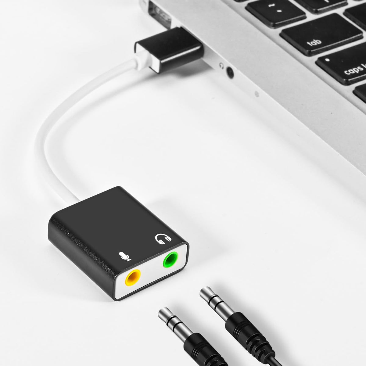 USB to 3.5mm Audio Adapter External Sound Card Aluminum Stereo Headphone Jack Microphone Splitter Converter for PC Laptop Desktop PS4 PS5 Mac Windows