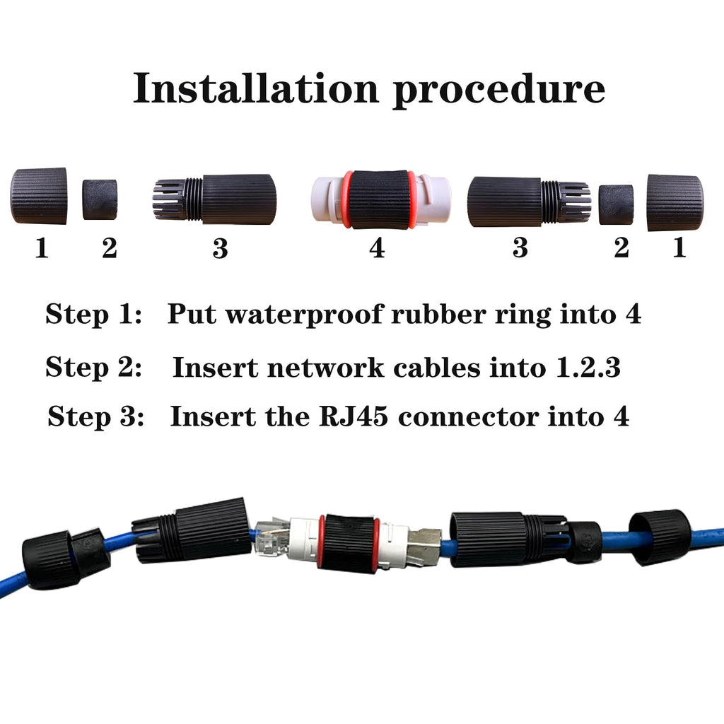 IP67 Waterproof RJ45 Coupler Female to Female Cat6 Cat5e Cat5 Outdoor Ethernet Cable Extender Shielded Gigabit LAN Connector POE for IP Cameras