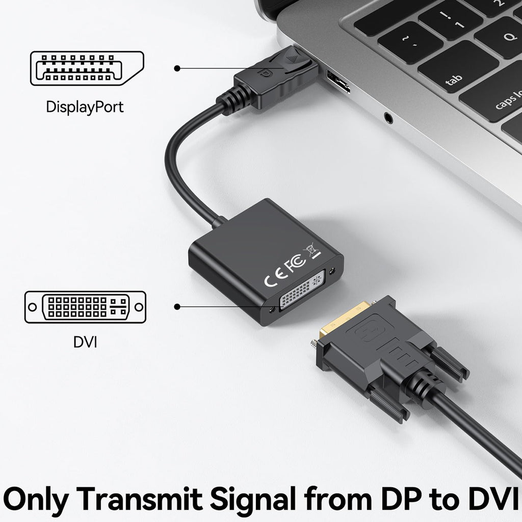 DisplayPort to DVI I Adapter DP Male to DVI I 24+5 Female Converter 1080p 60Hz for Desktop Laptop Monitor Projector