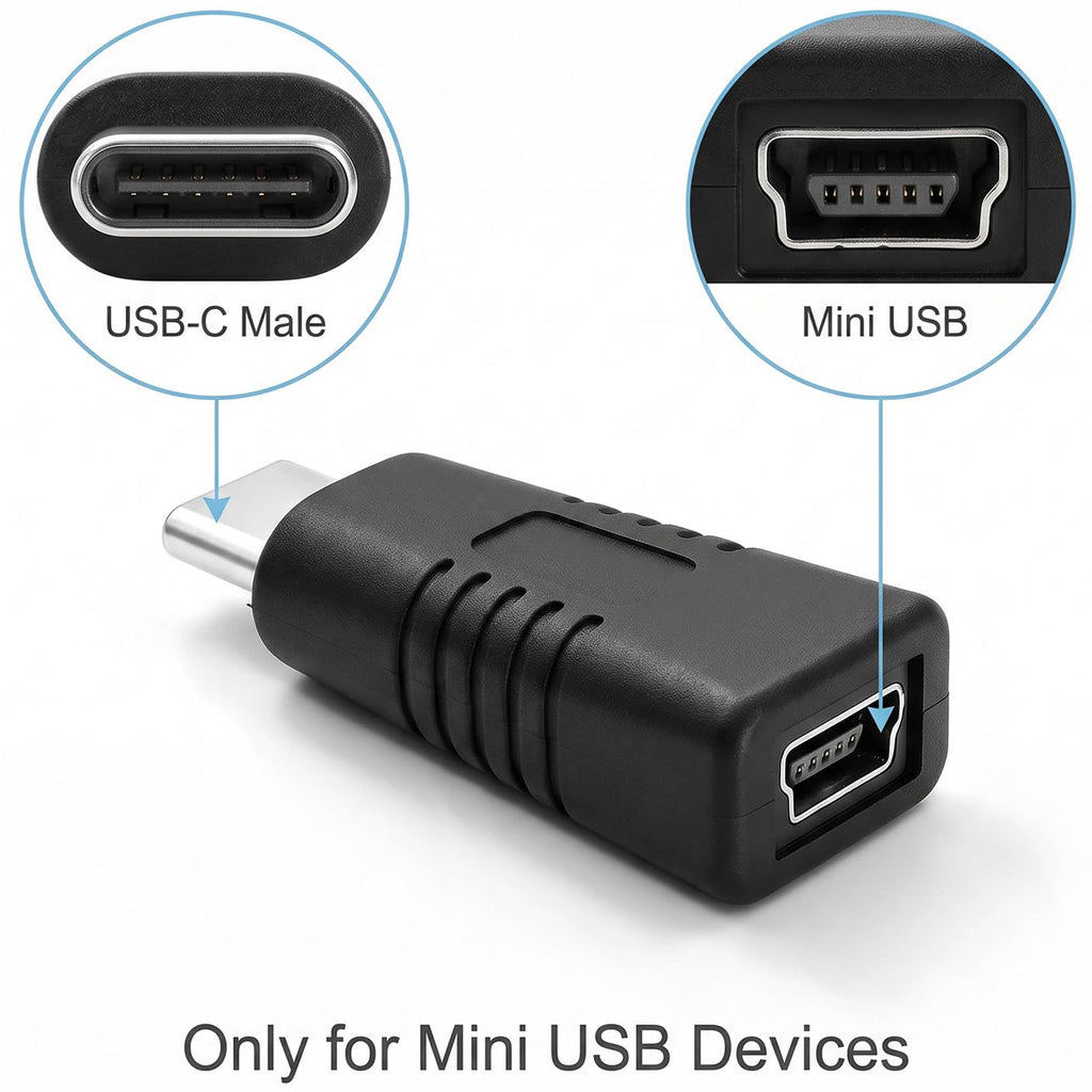 USB C to Mini USB Adapter Type C Male to Mini B 5 Pin Female Converter 480Mbps Data Charging for Dash Cam GPS Digital Camera MP3 Player MacBook PC