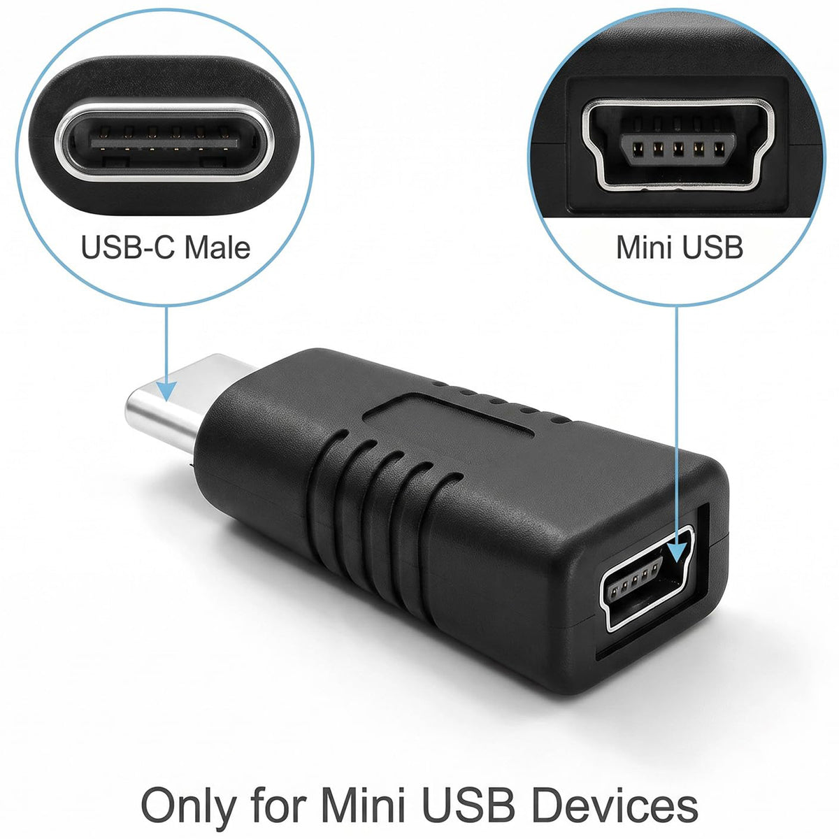 USB C to Mini USB Adapter Type C Male to Mini B 5 Pin Female Converter 480Mbps Data Charging for Dash Cam GPS Digital Camera MP3 Player MacBook PC