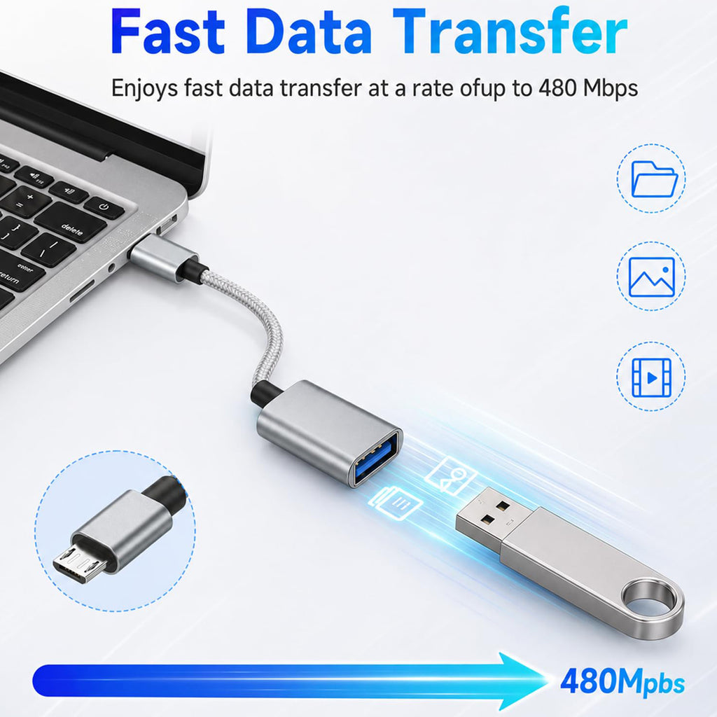 Micro USB 2.0 Male to USB A Female OTG Adapter Cable 21cm Nylon Braided for Flash Drive Mouse Keyboard