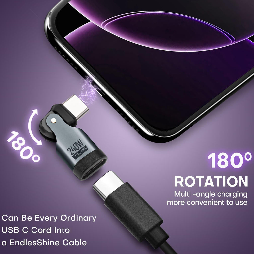 USB C to USB C Adapter 180 Degree Rotating 240W PD Fast Charging USB 2.0 480Mbps LED Indicator for MacBook iPad iPhone Samsung Galaxy Google Pixel
