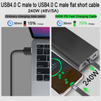 USB4 USB C Cable 240W 40Gbps 8K 60Hz 13cm Short Flat Type C Male to Male E Mark for Thunderbolt 3 4 MacBook Steam Deck Nintendo Switch