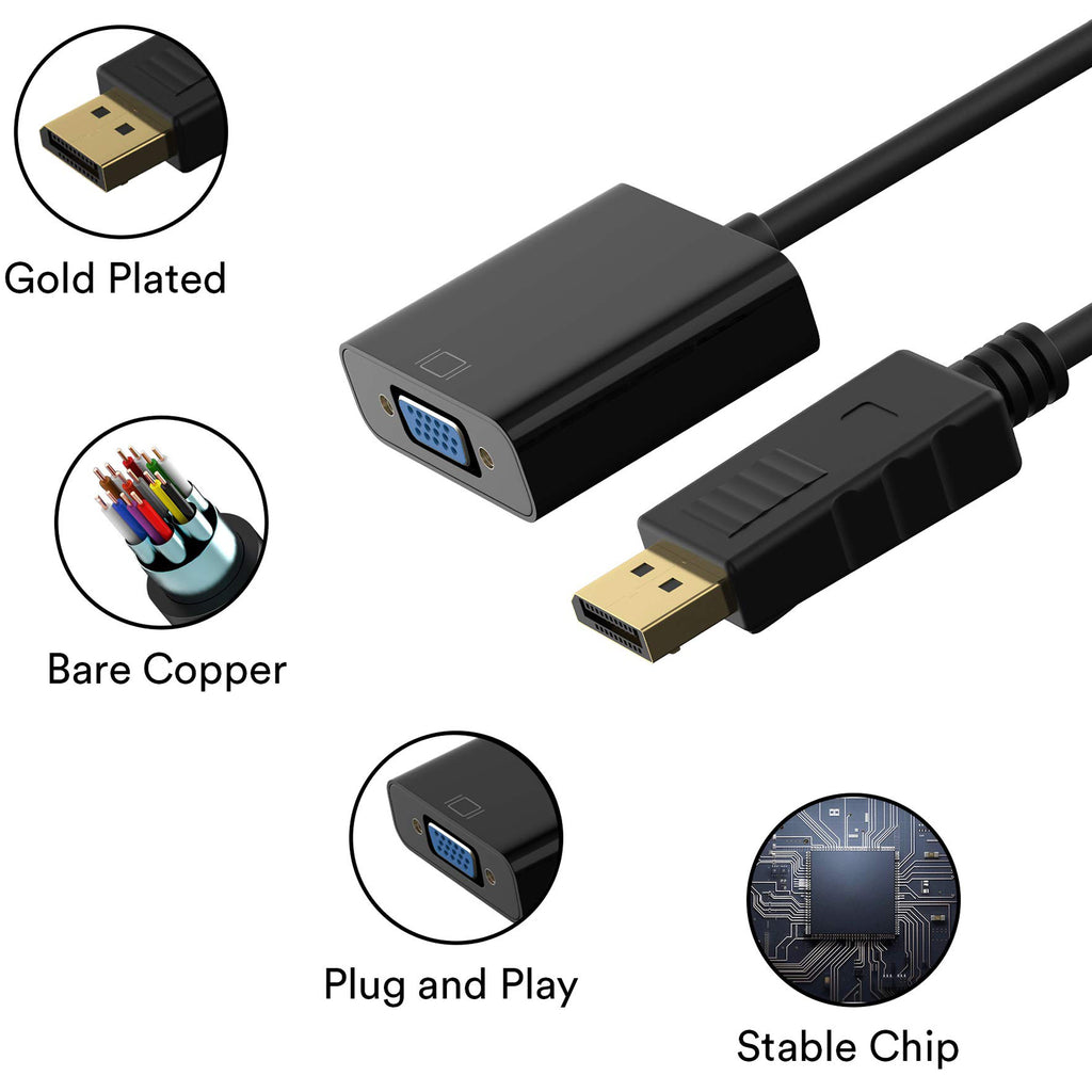 DisplayPort to VGA Adapter DP Male to VGA Female 1080P 60Hz One Way Video Converter Gold Plated for Computer Desktop Laptop PC Monitor Projector HDTV