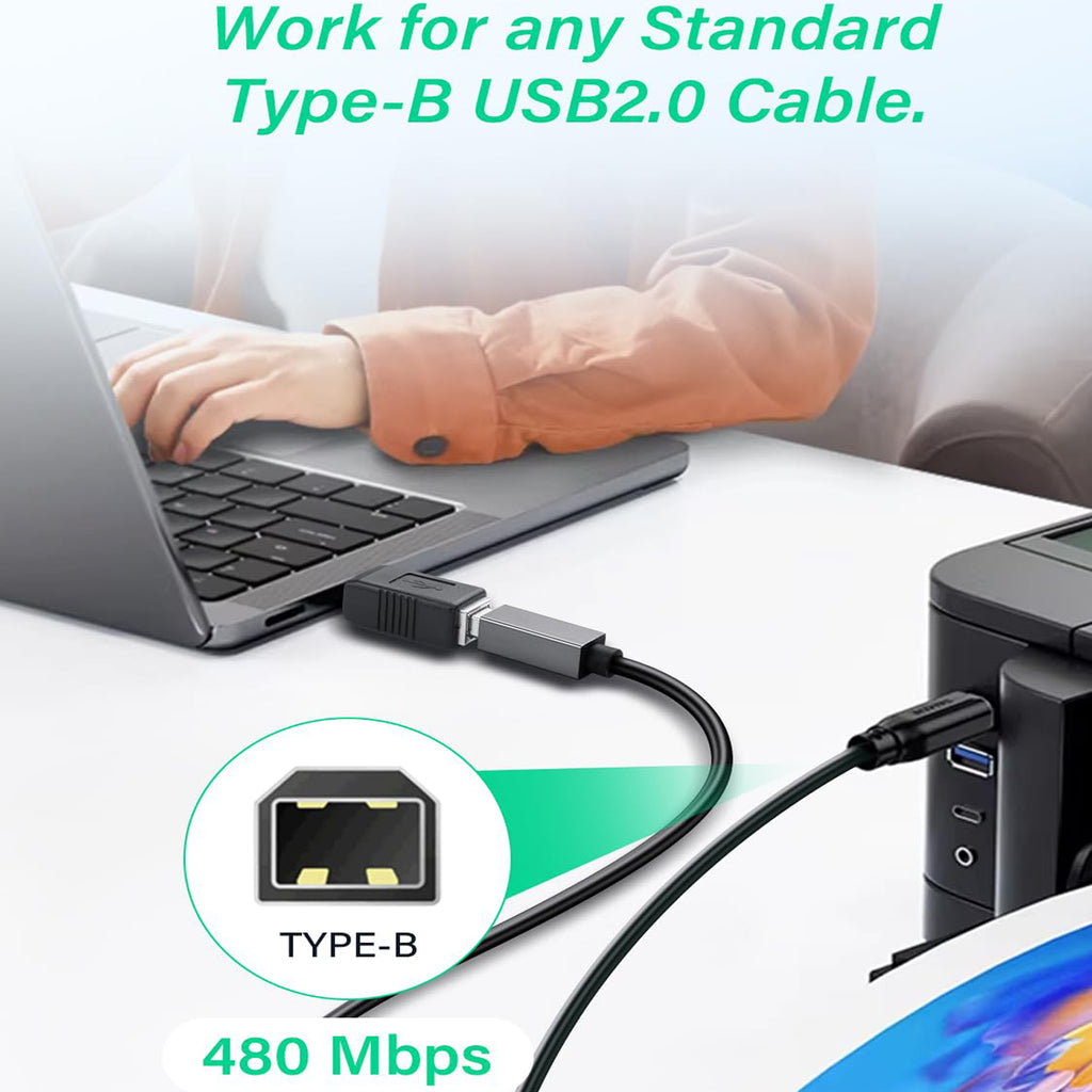 USB 2.0 Type A Male to Type B Female Adapter 480Mbps Printer Scanner Fax MIDI Keyboard 3D Printer Data Connector Plug and Play