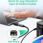 USB 2.0 Type A Male to Type B Female Adapter 480Mbps Printer Scanner Fax MIDI Keyboard 3D Printer Data Connector Plug and Play