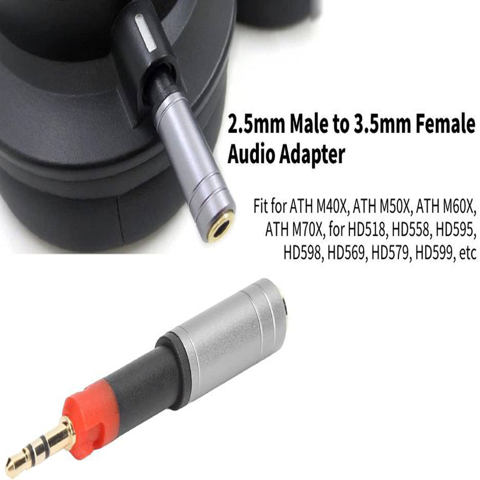 2.5mm Male to 3.5mm Female Audio Adapter Headphone Aux Converter Compatible with Audio-Technica ATH-M40X M50X Sennheiser HD598 HD599