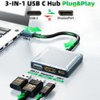USB C to DisplayPort Adapter 8K 60Hz 4K 144Hz 3 in 1 Type C to DP Hub 100W PD Charging USB 2.0 Video Converter for MacBook Pro iPad Pro Laptop Monitor