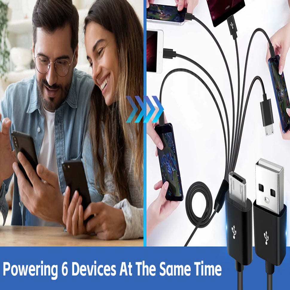 1 to 6 Micro USB Charging Splitter USB A to 6X Micro USB Multi Charger Cord 1 Port 5A Data Sync 5 Port 3A Charge Only for Earbuds Speaker Power Bank
