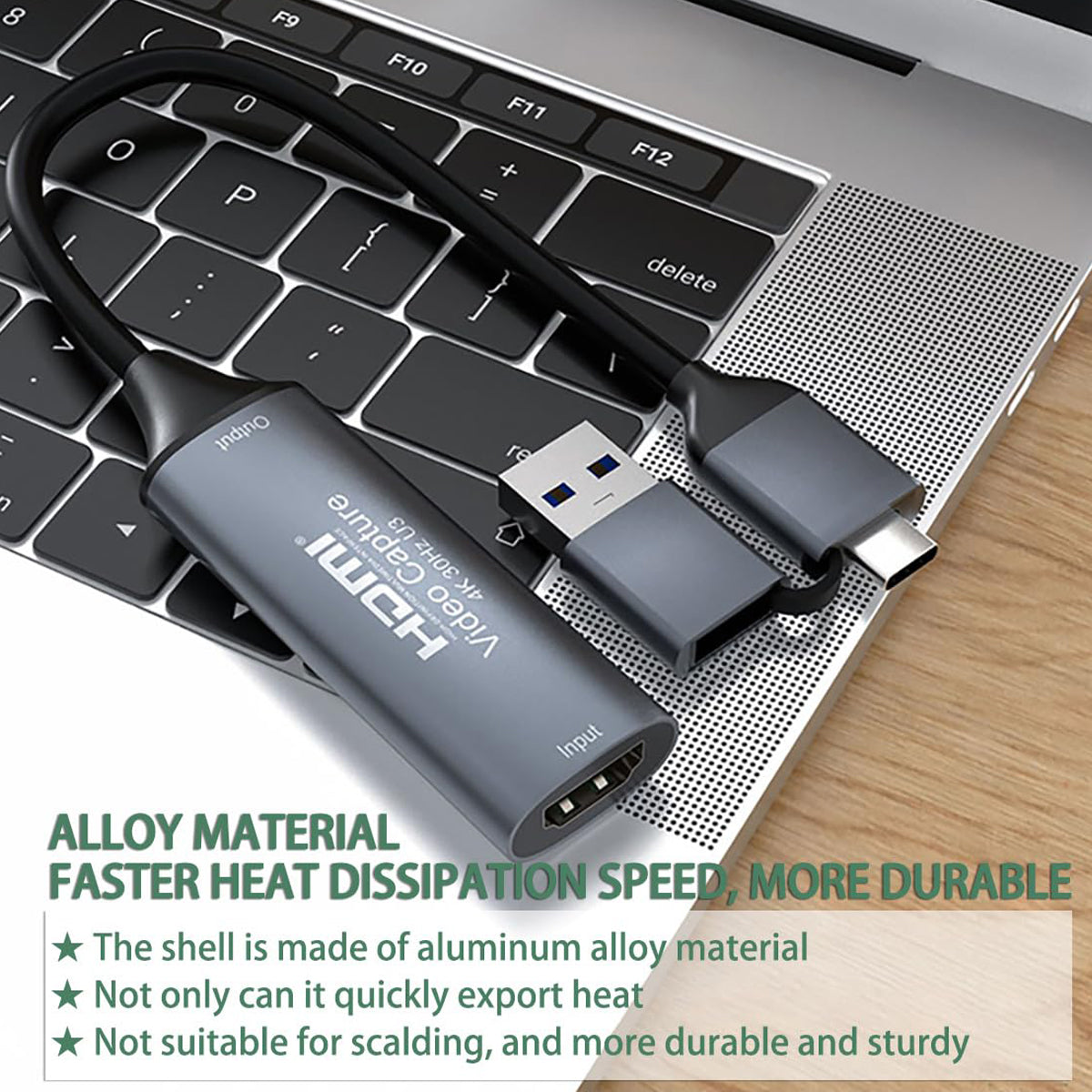 4K HDMI to USB 3.0 Type C Video Capture Card 1080P 60FPS 2-in-1 Dual Connector Cam Link Audio Video Grabber for Streaming Gaming Conferencing OBS