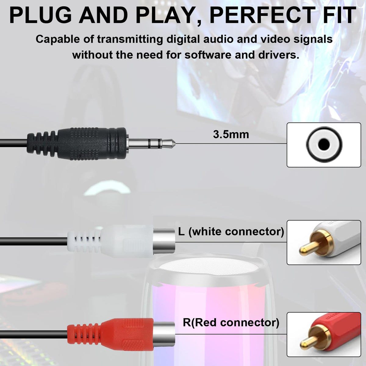 3.5mm to Dual RCA Cable 30CM 1/8 Inch TRS Male to 2 RCA Female Stereo Audio Y Splitter for Amplifier Home Theater Speaker Subwoofer TV PC Laptop