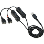 USB Splitter Cable with Dual On Off Switches USB A Male to 2 USB Female Y Cord 1 Data Sync Power and 1 Charge Only Port Extender for Desk Lamp Fan PC