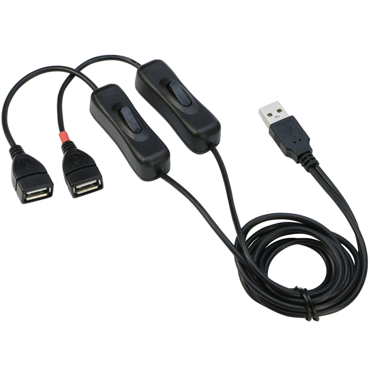 USB Splitter Cable with Dual On Off Switches USB A Male to 2 USB Female Y Cord 1 Data Sync Power and 1 Charge Only Port Extender for Desk Lamp Fan PC