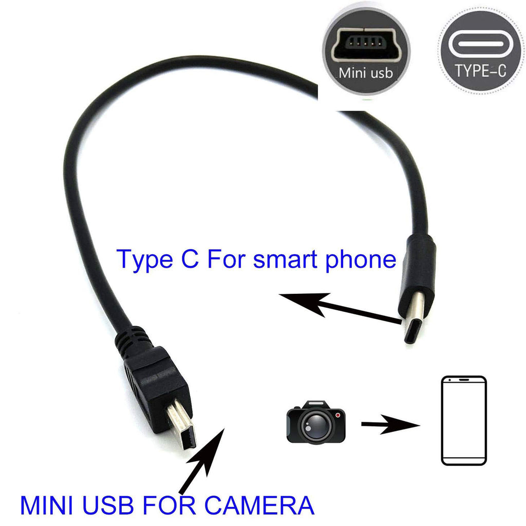 USB C to Mini USB OTG Cable Type C Male to 5 Pin Mini B Cord for Canon Nikon Camera Photo Video Transfer to Phone Tablet Mac PC