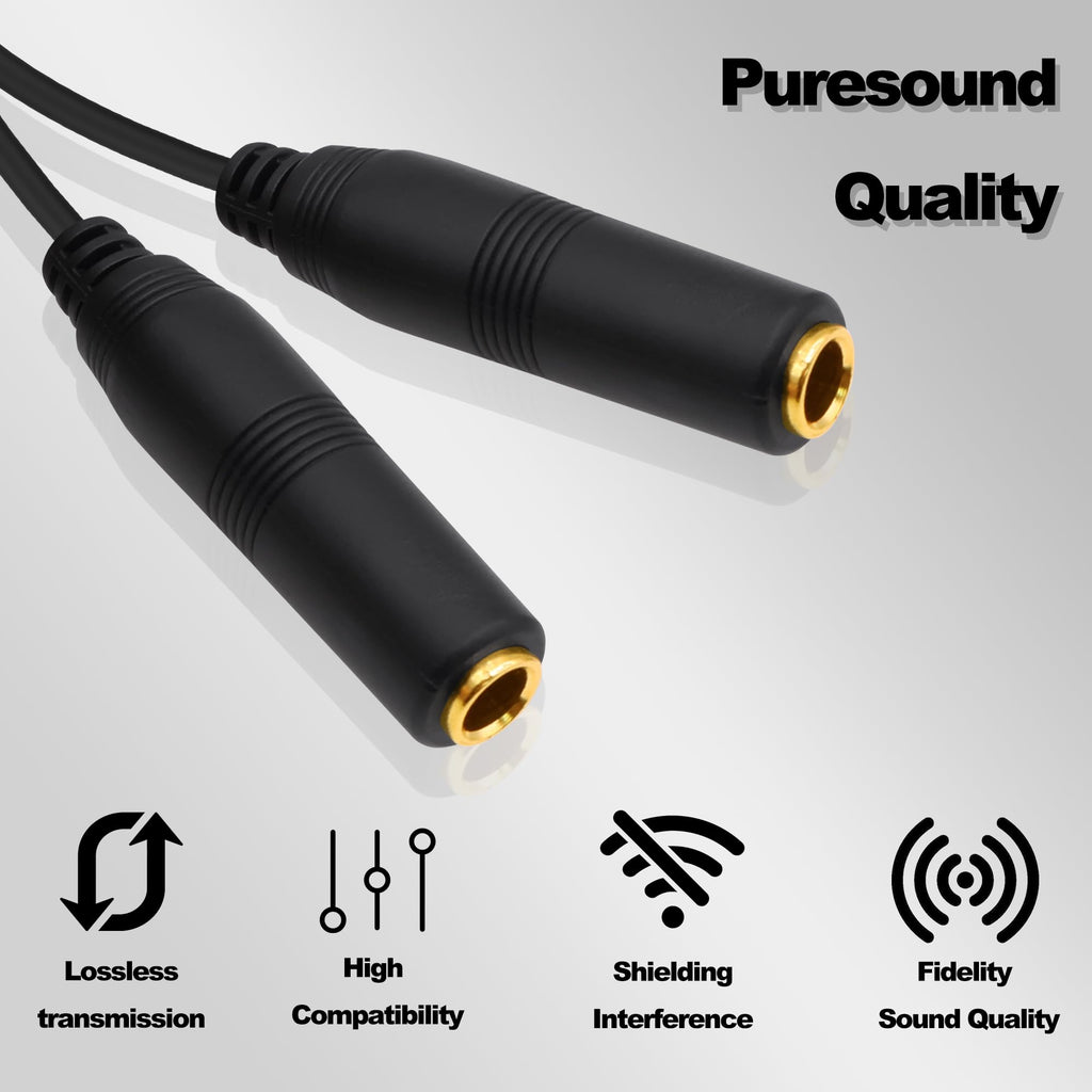 6.35mm 1/4 Inch TS Mono Y Splitter Cable 30cm 1/4 Male to Dual Female Audio Jack Adapter Cord for Electric Guitar Bass Amplifier Microphone Mixer