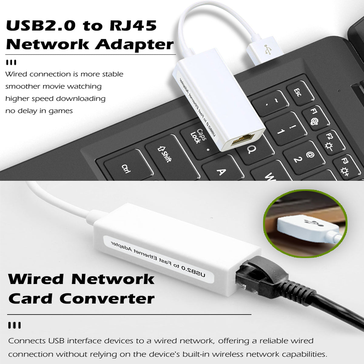 USB to Ethernet Adapter 100Mbps USB A to RJ45 Fast Ethernet LAN Network Converter Cable for PC Laptop Desktop TV Box Windows 11 10 8 7 macOS Linux