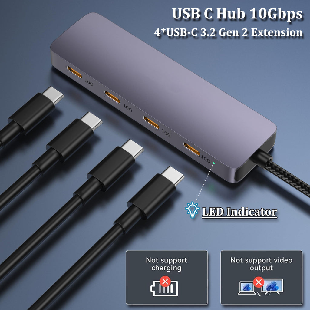 4 Port USB C Hub 10Gbps USB 3.2 Gen2 Type C Data Splitter Aluminum Multiport Adapter for MacBook Pro Air M2 M1 iPad Pro Surface Galaxy S23 Laptop